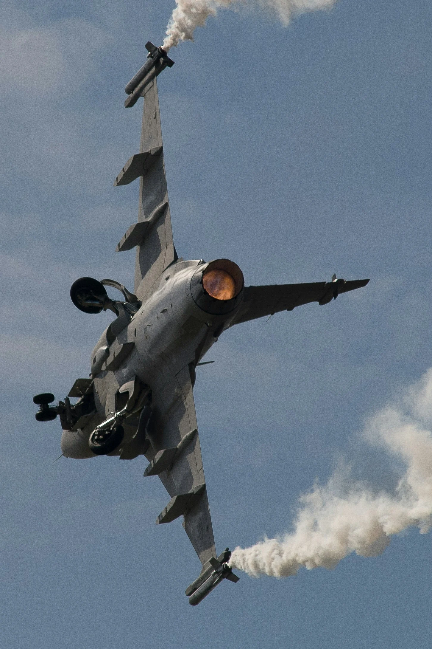 The fighter jet and flames